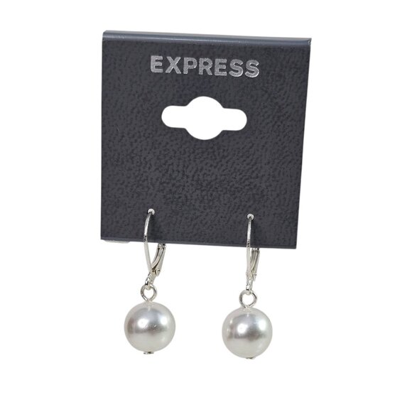 Express Silver-Tone Faux Pearl Drop Earrings For Women Leverback Closure - Picture 1 of 5